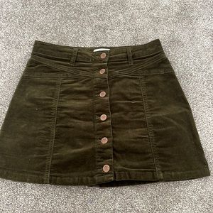Olive Green Mini Button Up Corduroy Skirt // Size 27 Waist